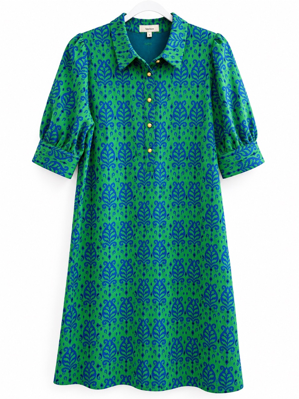 Tyler Boe Green & Blue Printed Mini Shirt Dress